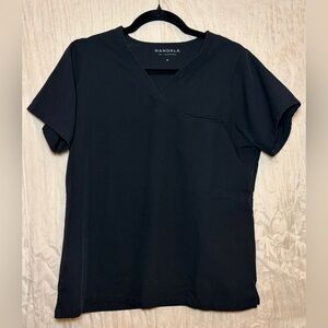 Mandala Black V-Neck Scrub Top Size M